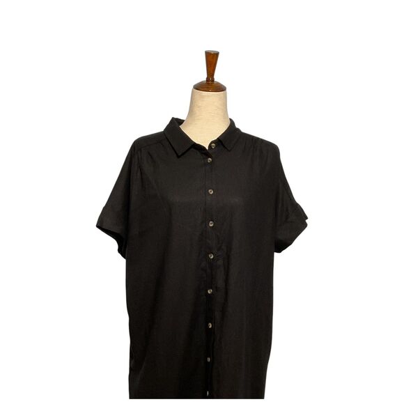 Well Worn Black Linen Blend Button Up Shirt Dress Size XL - Picture 3 of 15